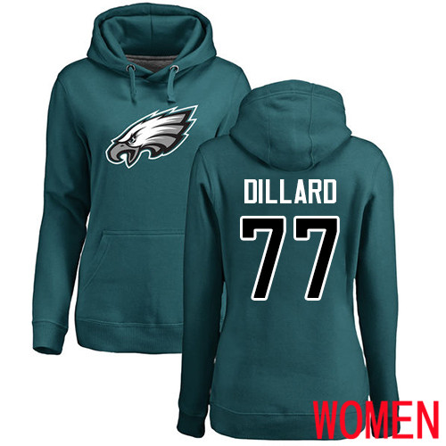 Women Philadelphia Eagles #77 Andre Dillard Green Name and Number Logo NFL Pullover Hoodie Sweatshirts->nfl t-shirts->Sports Accessory